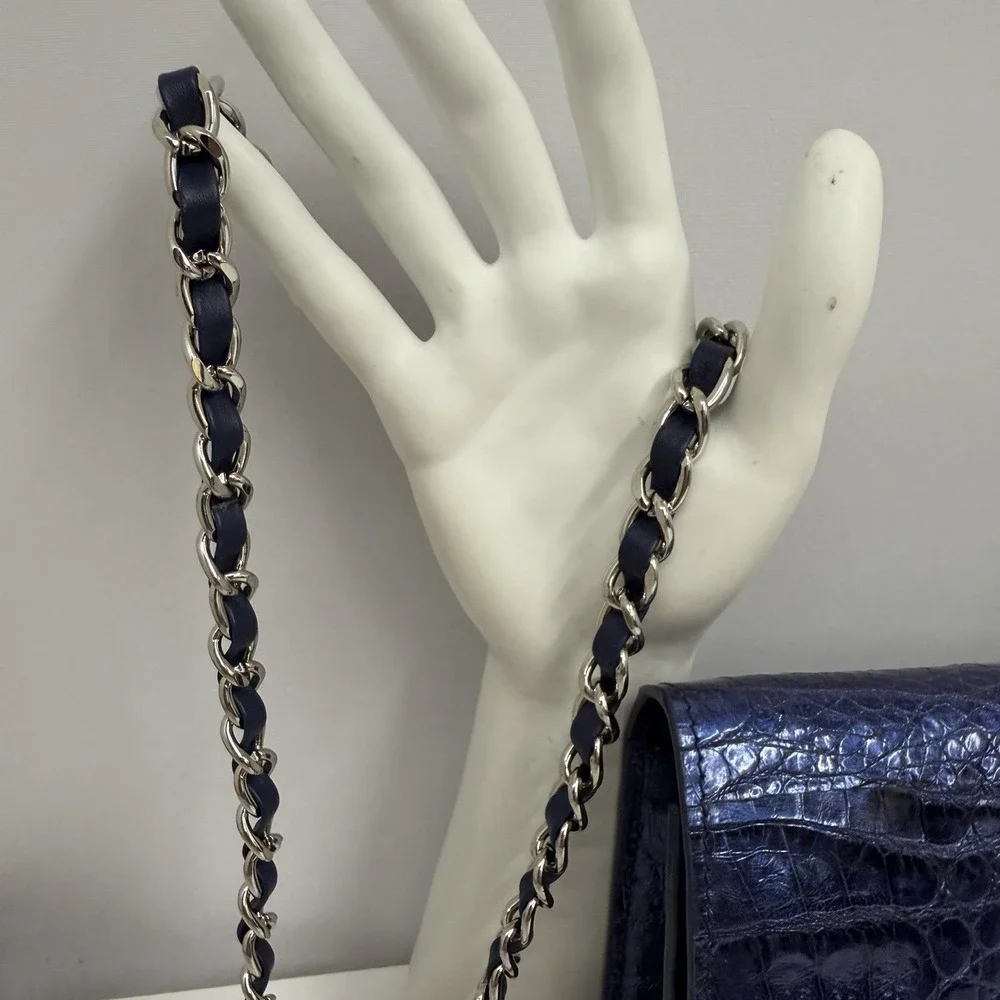 Genuine Alligator Shoulder Bag or Clutch Metallic Blue Tone RARE Color